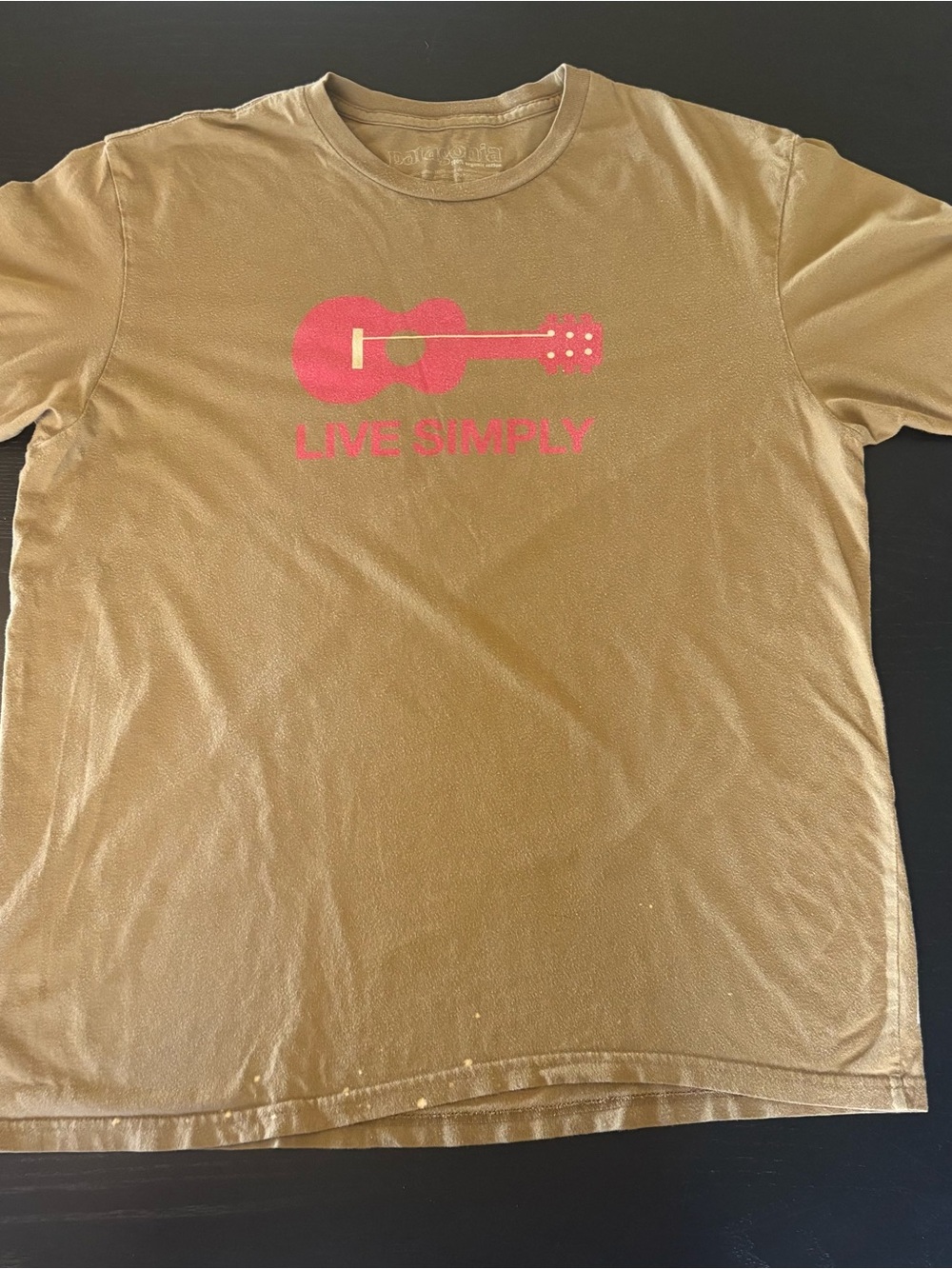 Patagonia Live Simply Guitar Organic Tee with Flaws Brown and Red Large